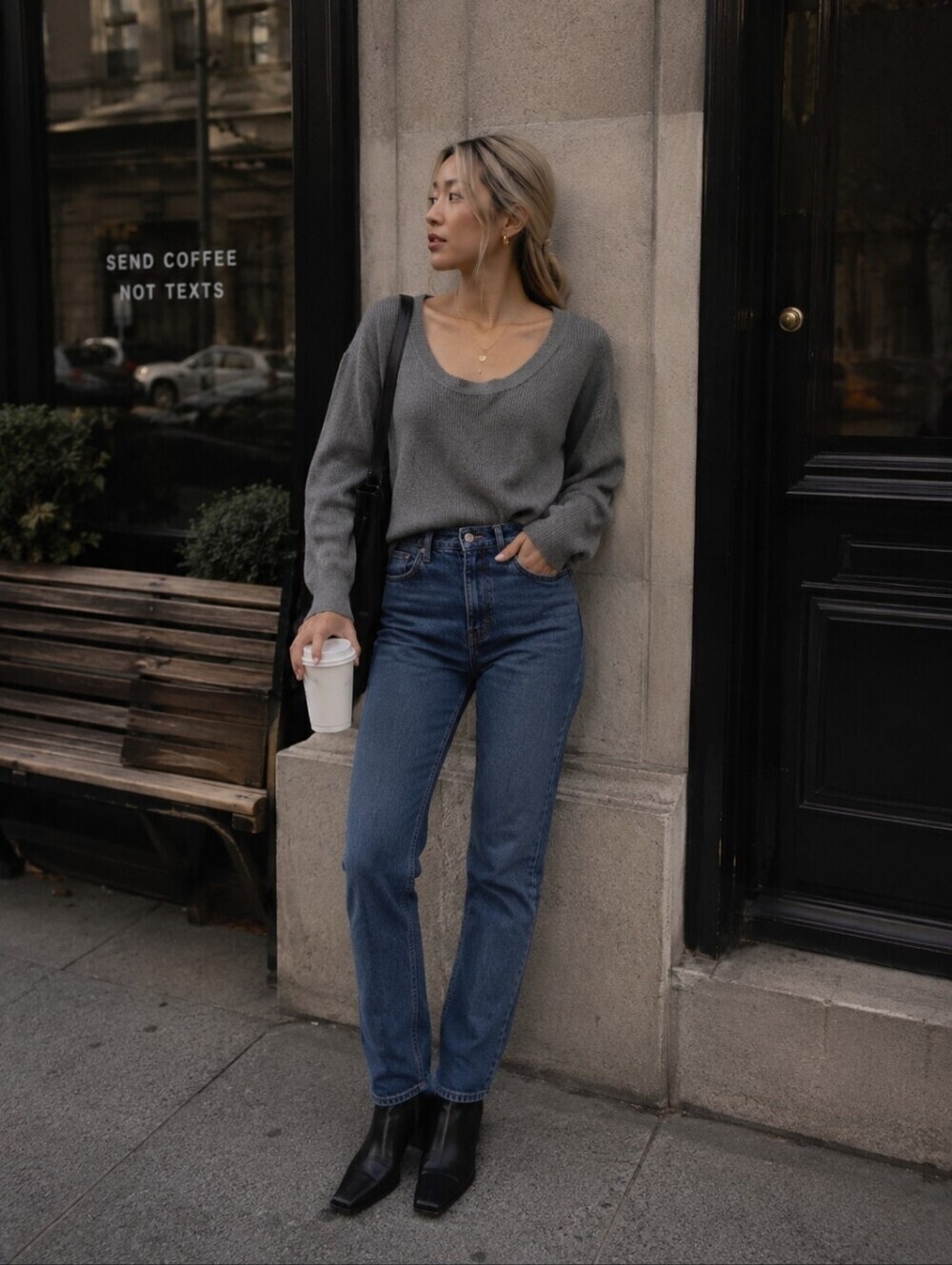 Wilfred Aritzia Silk Cashmere Sweater XS Gray Quiet Luxury Old Money Minimalist